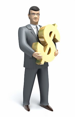 Businessman holds a dollar symbol isolated on white in 3d Stock Photo - Budget Royalty-Free & Subscription, Code: 400-04292422