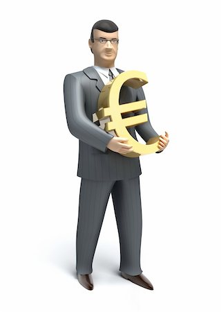 Businessman holds a euro symbol isolated on white in 3d Stock Photo - Budget Royalty-Free & Subscription, Code: 400-04292423