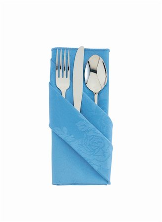 simsearch:400-04292615,k - fork ,knife and spoon on blue cloth isolated on white background Foto de stock - Royalty-Free Super Valor e Assinatura, Número: 400-04292609