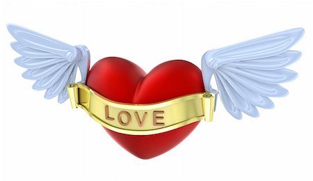 Flying 3D cute love red heart. Isolated on white. Stock Photo - Budget Royalty-Free & Subscription, Code: 400-04292651