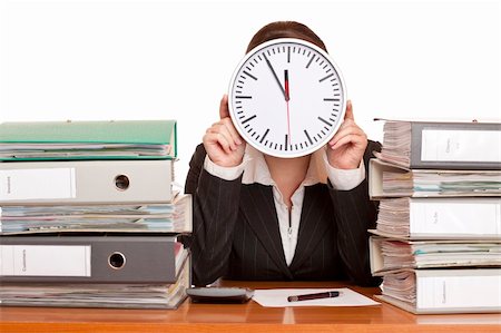 simsearch:400-08551867,k - Woman in office has stress because of time pressure. Isolated on white background. Stock Photo - Budget Royalty-Free & Subscription, Code: 400-04292730