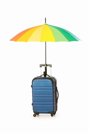 simsearch:400-04520169,k - Travelling concept with case and umbrella on the white Photographie de stock - Aubaine LD & Abonnement, Code: 400-04292874