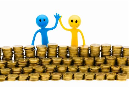 rich couple shopping - Smiley and coins isolated on the white Stock Photo - Budget Royalty-Free & Subscription, Code: 400-04292904