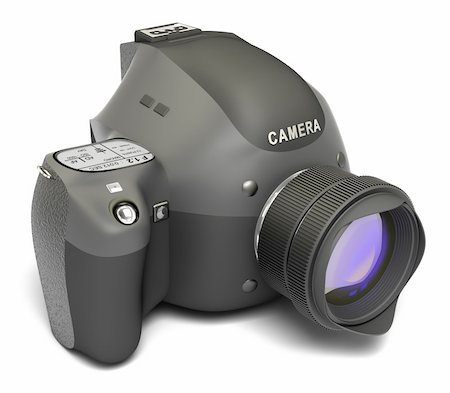 simsearch:400-07518893,k - Modern digital full-frame camera with lens. White background Foto de stock - Royalty-Free Super Valor e Assinatura, Número: 400-04293183