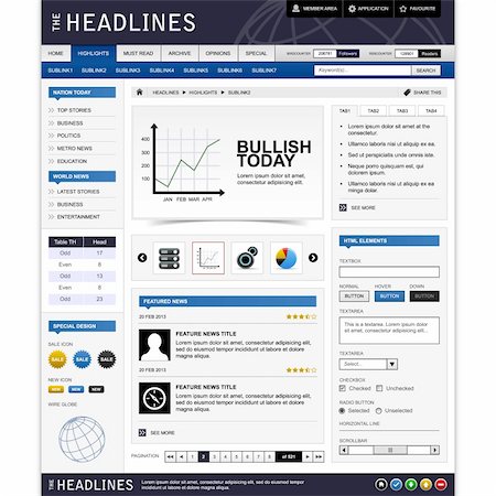 A complete set of web design elements that consist of the layout, menu, navigation, icons, buttons, and other important features. Fotografie stock - Microstock e Abbonamento, Codice: 400-04293246
