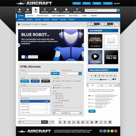 A complete set of web design elements that consist of the layout, menu, navigation, icons, buttons, and other important features. Stock Photo - Budget Royalty-Free & Subscription, Code: 400-04293243