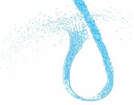 Stream of blue water with splashes in shape of a drop. White background Stock Photo - Budget Royalty-Free & Subscription, Code: 400-04293332