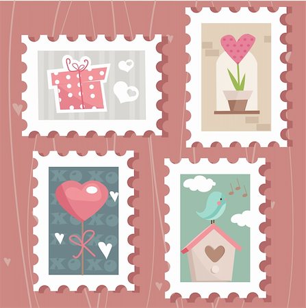 set of valentine`s day postage stamps, vector illustration Photographie de stock - Aubaine LD & Abonnement, Code: 400-04293518