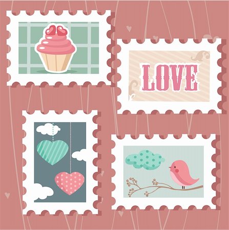 set of valentine`s day postage stamps, vector illustration Stock Photo - Budget Royalty-Free & Subscription, Code: 400-04293519