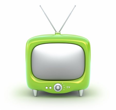 Green retro TV Set. White background Stock Photo - Budget Royalty-Free & Subscription, Code: 400-04293563