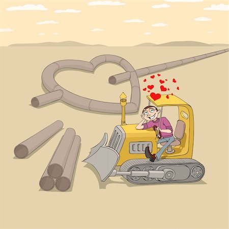 Tractor driver is falling in love and dreaming of his girlfriend Stock Photo - Budget Royalty-Free & Subscription, Code: 400-04293656