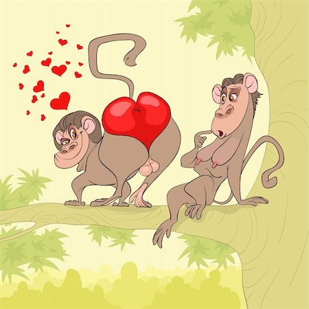 simsearch:400-04243019,k - At Valentine's Day male monkey presents his back as a gift to female monkey Photographie de stock - Aubaine LD & Abonnement, Code: 400-04293657