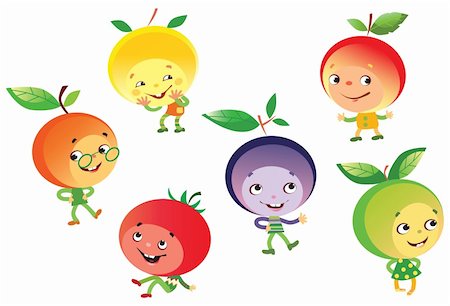 five green apple picture - Vector illustration of funny fruits personages Stock Photo - Budget Royalty-Free & Subscription, Code: 400-04293800