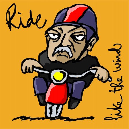 Cartoon style drawing of an old biker on a scooter Stock Photo - Budget Royalty-Free & Subscription, Code: 400-04304069