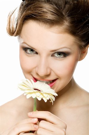 simsearch:400-06101469,k - a beauty girl with gerber on the white isolated Stock Photo - Budget Royalty-Free & Subscription, Code: 400-04304195