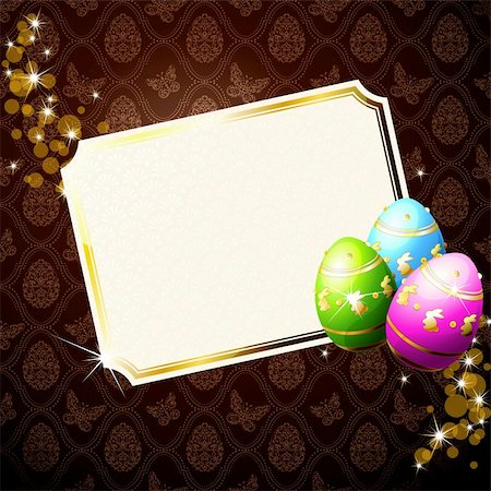 simsearch:400-04295091,k - Card with brilliant Easter eggs and sparkles. Graphics are grouped and in several layers for easy editing. The file can be scaled to any size. Photographie de stock - Aubaine LD & Abonnement, Code: 400-04304341