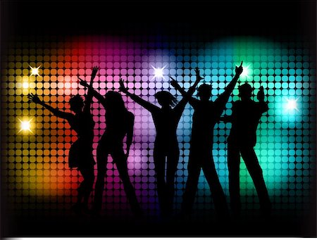 Silhouettes of people dancing on a neon lights background Stock Photo - Budget Royalty-Free & Subscription, Code: 400-04304369