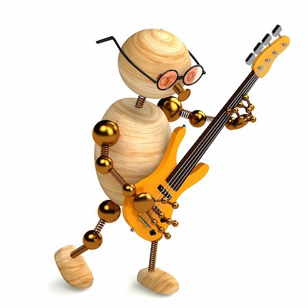 simsearch:400-08572683,k - 3d wood man bass guitar player isolated on white Stock Photo - Budget Royalty-Free & Subscription, Code: 400-04304651