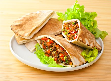Pita bread with grilled meat and fresh salad. Stock Photo - Budget Royalty-Free & Subscription, Code: 400-04304696