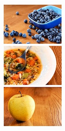 photos of blueberries for kitchen - Collage of good healthy food choices: fruit and vegetables at home on wood kitchen table. Stock Photo - Budget Royalty-Free & Subscription, Code: 400-04304888