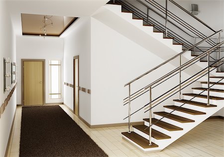 simsearch:400-04304960,k - Modern interior of hall with stair 3d render Foto de stock - Super Valor sin royalties y Suscripción, Código: 400-04304960