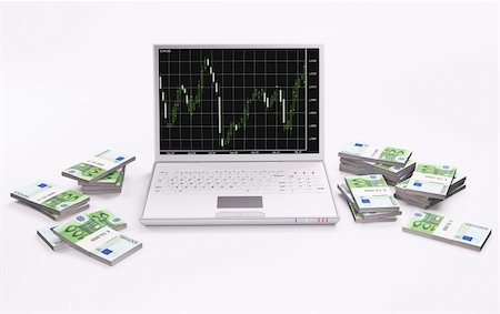 White laptop with forex chart and stacks of euros 3d Stock Photo - Budget Royalty-Free & Subscription, Code: 400-04304963