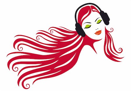 deejay (female) - woman with beautiful hair and headphones, vector illustration Stock Photo - Budget Royalty-Free & Subscription, Code: 400-04304994