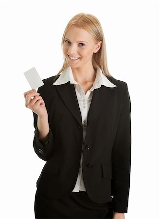 simsearch:400-04648812,k - Businesswoman holding blank card. Isolated on white Stock Photo - Budget Royalty-Free & Subscription, Code: 400-04305263