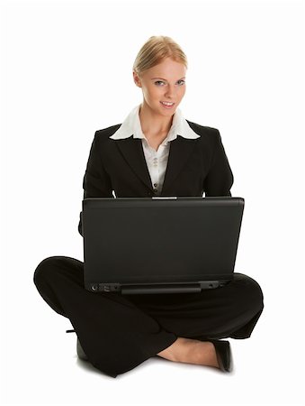 simsearch:400-04008684,k - Business woman working on laptop. Isolated on white Stockbilder - Microstock & Abonnement, Bildnummer: 400-04305305