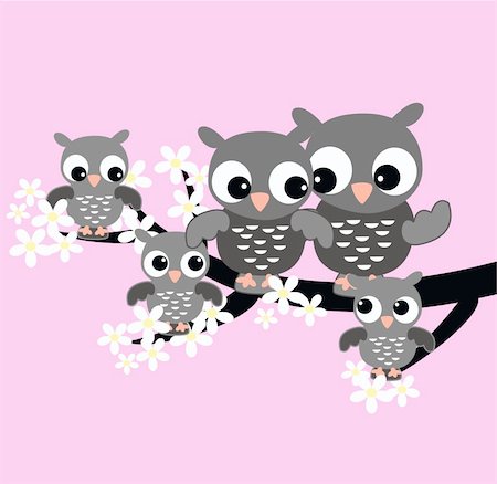 a cute owl family sitting in a tree Stock Photo - Budget Royalty-Free & Subscription, Code: 400-04305371