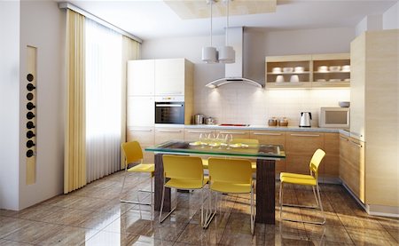 simsearch:400-03964208,k - modern design of a  kitchen interior 3d render Stockbilder - Microstock & Abonnement, Bildnummer: 400-04305447
