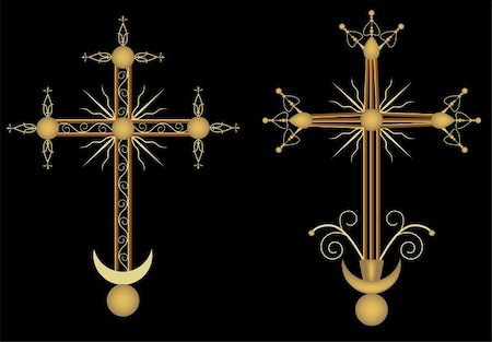 Two crosses on black background, vector illustration Stock Photo - Budget Royalty-Free & Subscription, Code: 400-04305475