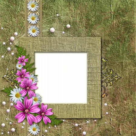 family abstract - Old wallpaper background with frame and flowers corner Stock Photo - Budget Royalty-Free & Subscription, Code: 400-04305479