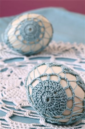 Easter eggs with beautiful blue crochet decoration Stock Photo - Budget Royalty-Free & Subscription, Code: 400-04305808