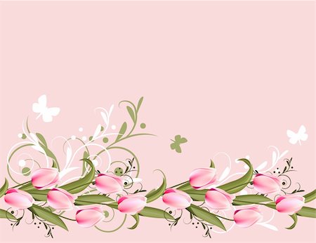 simsearch:400-04298096,k - Horizontal pink spring background with tulips and flourishes Foto de stock - Super Valor sin royalties y Suscripción, Código: 400-04305903