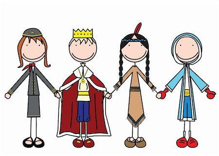 simsearch:400-06747489,k - Vector illustration of four kids holding hands in costumes Stock Photo - Budget Royalty-Free & Subscription, Code: 400-04306005