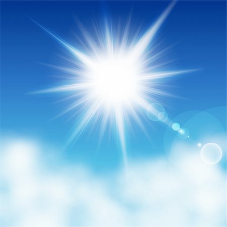 Sun with rays on a blue sky other the clouds. Vector illustration Stock Photo - Budget Royalty-Free & Subscription, Code: 400-04306061