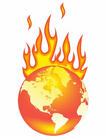 Earth On Fire. Isolated on a white background. Photographie de stock - Aubaine LD & Abonnement, Code: 400-04306430