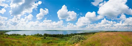 simsearch:400-04306537,k - Summer lake panorama view with clouds. Three shots stitch image. Stock Photo - Budget Royalty-Free & Subscription, Code: 400-04306533