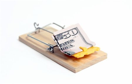 simsearch:400-03992981,k - fifty U.S. dollars in a mousetrap on white background Stock Photo - Budget Royalty-Free & Subscription, Code: 400-04306611