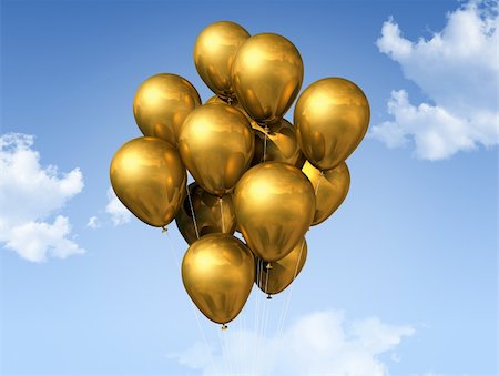 gold air balloons floating on a blue sky Photographie de stock - Aubaine LD & Abonnement, Code: 400-04306804