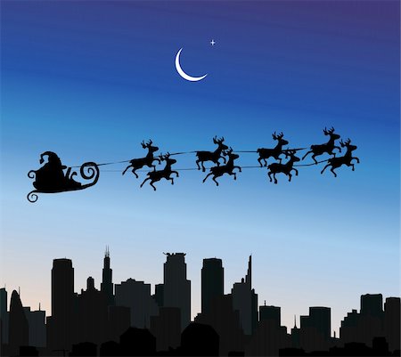 santa claus sleigh flying - Santa Claus riding his sleigh over a city Stock Photo - Budget Royalty-Free & Subscription, Code: 400-04307716