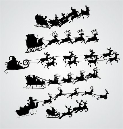 Silhouette Illustration of Flying Santa and Christmas Reindeer Stock Photo - Budget Royalty-Free & Subscription, Code: 400-04307717