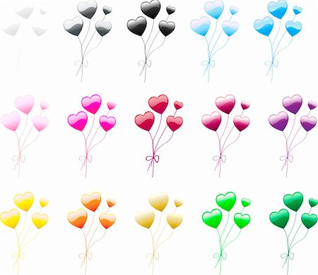 Set of 15 colorful heart shaped balloons. Vector totally editable Stock Photo - Budget Royalty-Free & Subscription, Code: 400-04307815