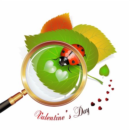 simsearch:400-07265035,k - Valentine's day, illustration with hearts and ladybug on leaf seen by a magnifying glass Stock Photo - Budget Royalty-Free & Subscription, Code: 400-04307944