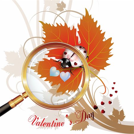 simsearch:400-04307995,k - Valentine's day, illustration with hearts and ladybug on leaf seen by a magnifying glass Fotografie stock - Microstock e Abbonamento, Codice: 400-04307945