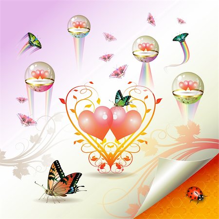 simsearch:400-04307995,k - Valentine's day, illustration with hearts and butterflies Fotografie stock - Microstock e Abbonamento, Codice: 400-04307973