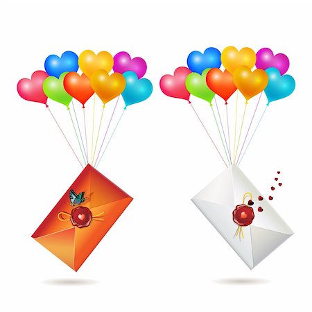 Back of envelope with seal raised by balloons, for Valentine's day, isolated on white background Stock Photo - Budget Royalty-Free & Subscription, Code: 400-04307986
