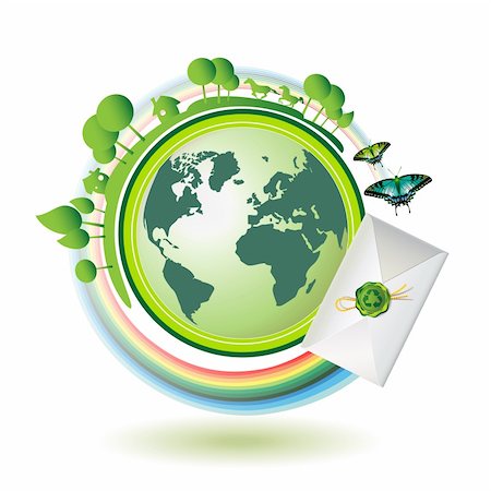 simsearch:400-05366140,k - Green earth with butterflies and envelope isolated on white background Fotografie stock - Microstock e Abbonamento, Codice: 400-04307987