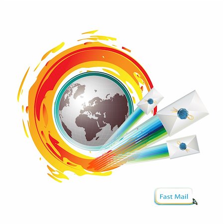 simsearch:400-04307995,k - Mail icon with Earth and envelope Fotografie stock - Microstock e Abbonamento, Codice: 400-04307982